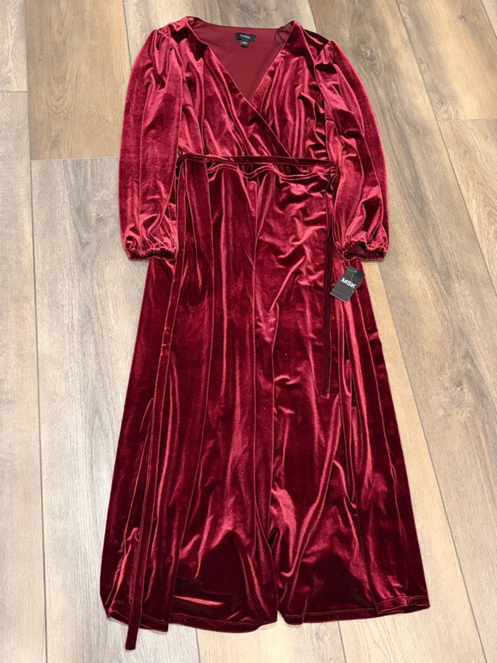 MSK Burgundy Velvet Wrap Maxi Dress